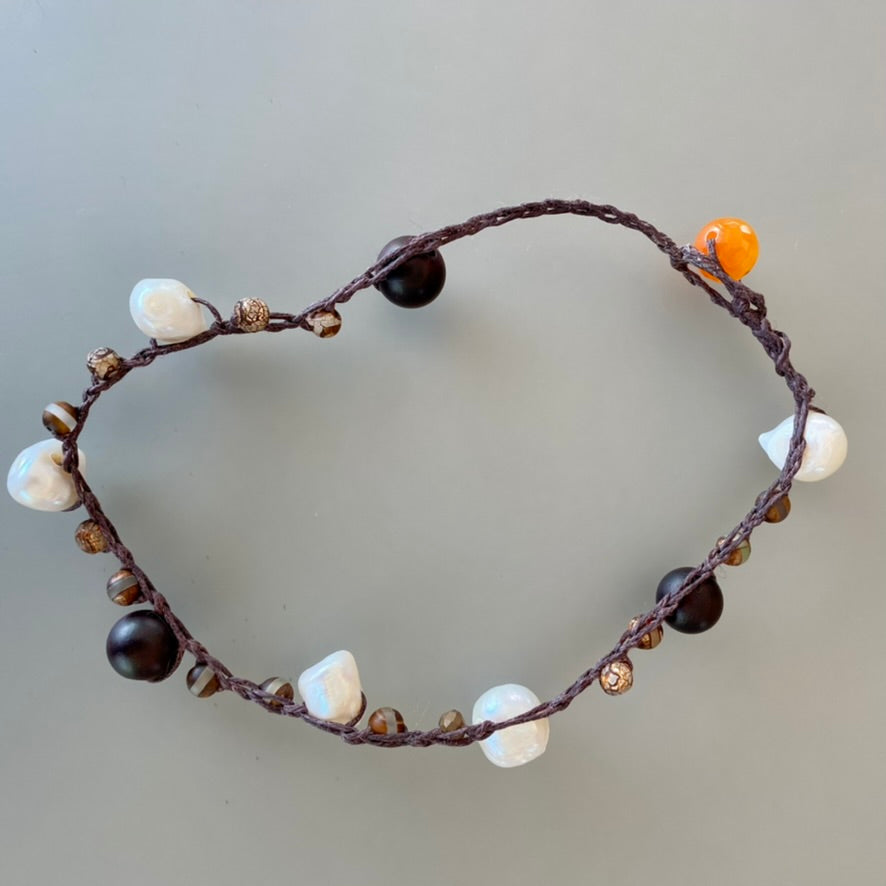Artsy Leather and Pearl Choker