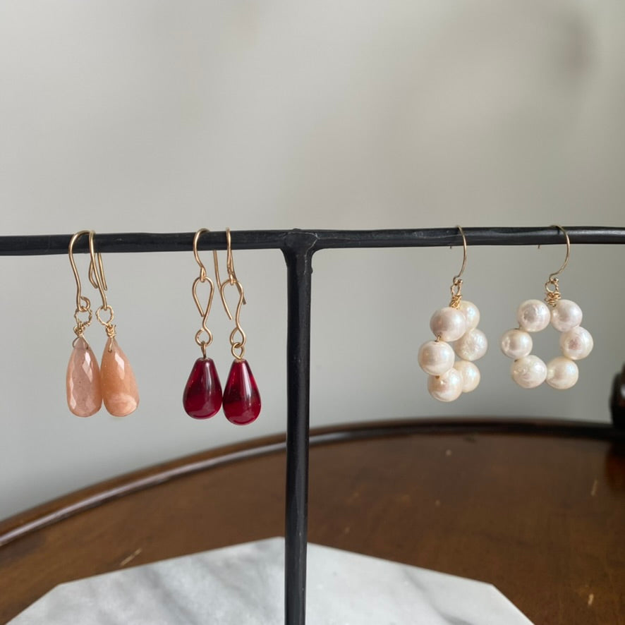 Peach Moonstone Gold Drop Earrings