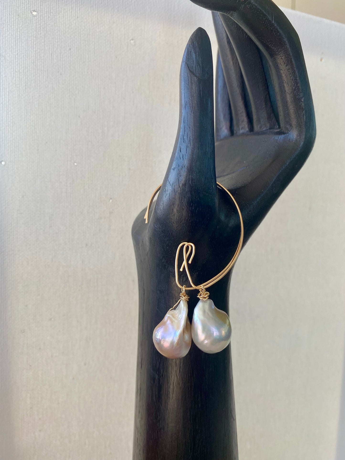 Gold Hoops with Baroque Fresh Water Pearl.