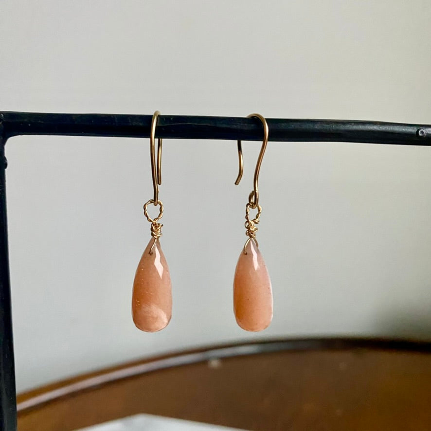 Peach Moonstone Gold Drop Earrings