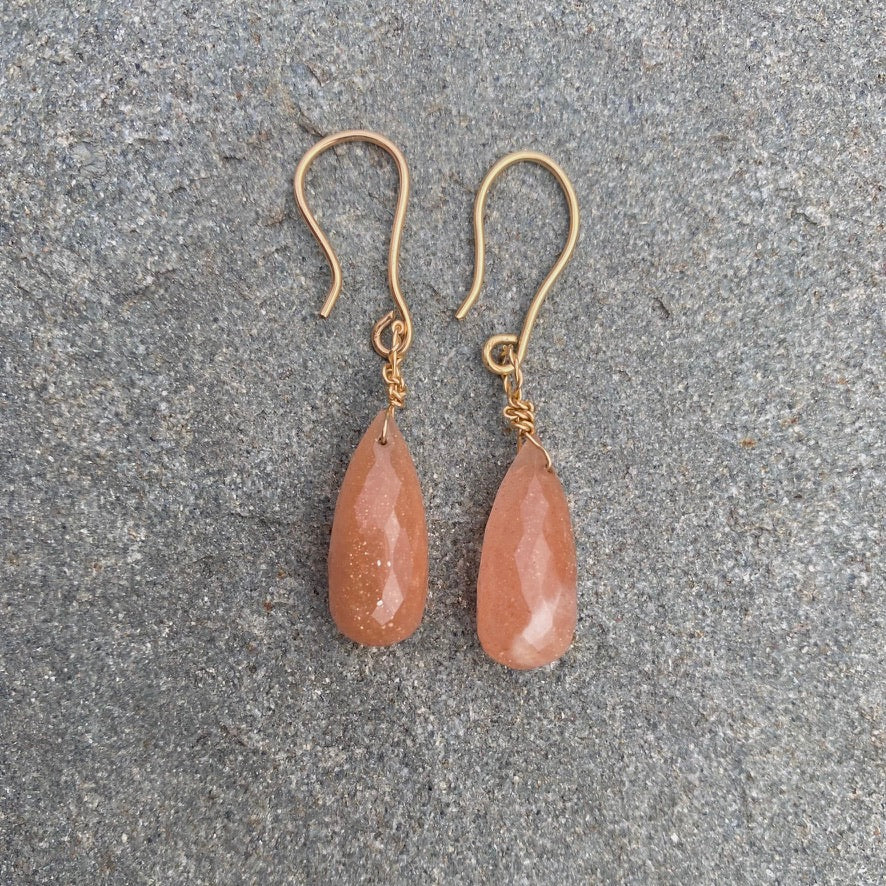 Peach Moonstone Gold Drop Earrings