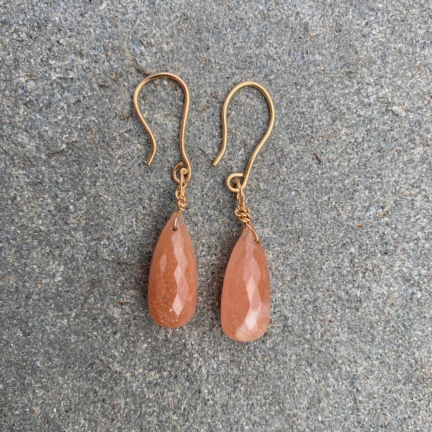 Peach Moonstone Gold Drop Earrings