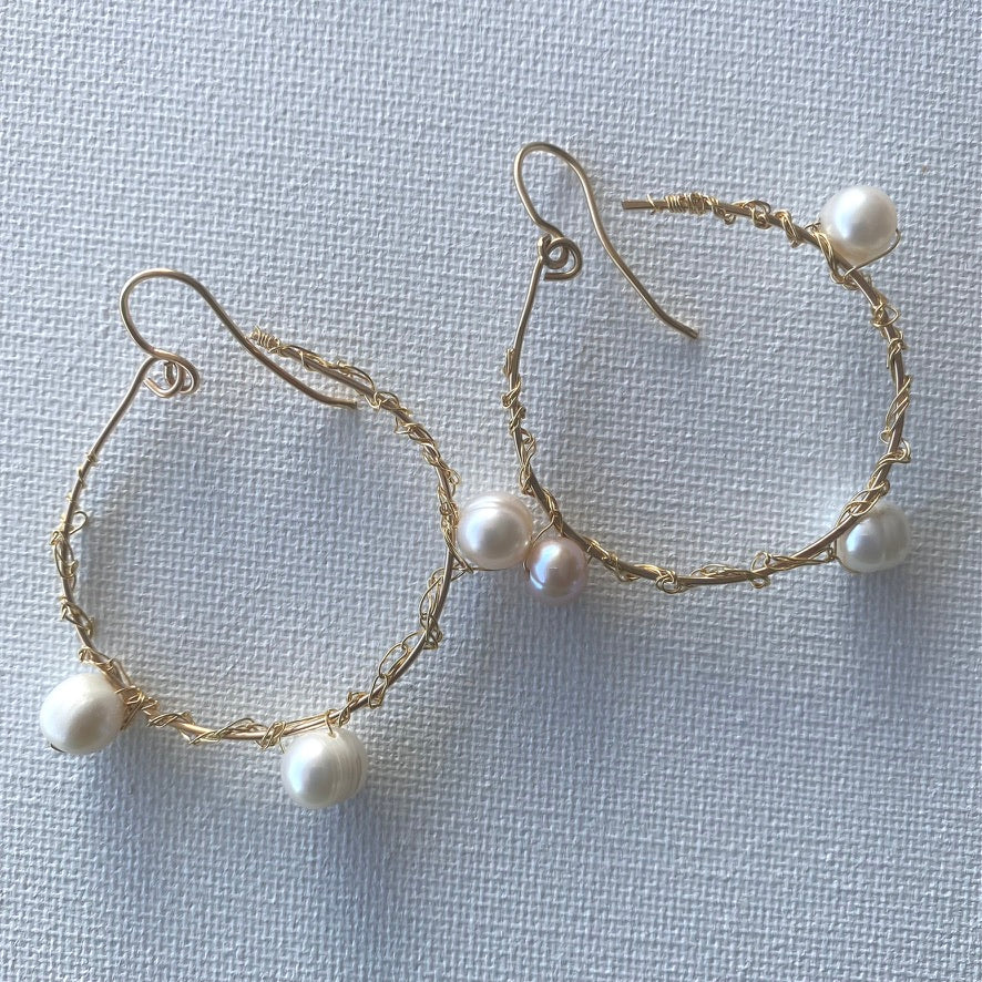 Large Gold Hoop Pearl Earrings
