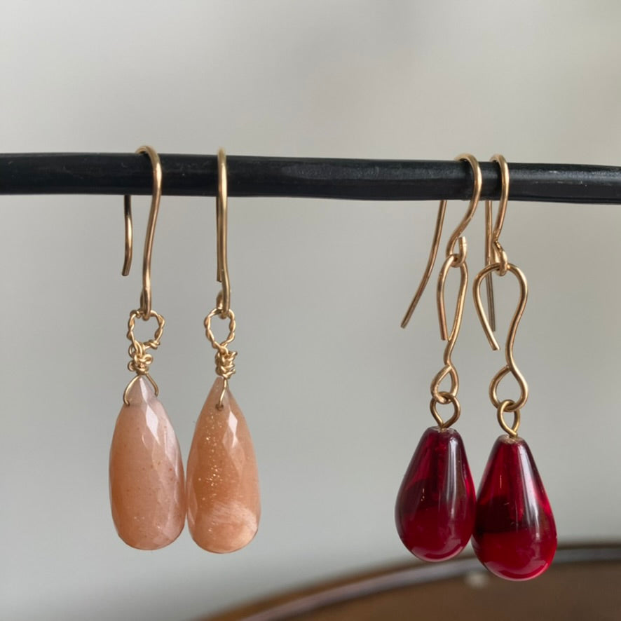 Peach Moonstone Gold Drop Earrings