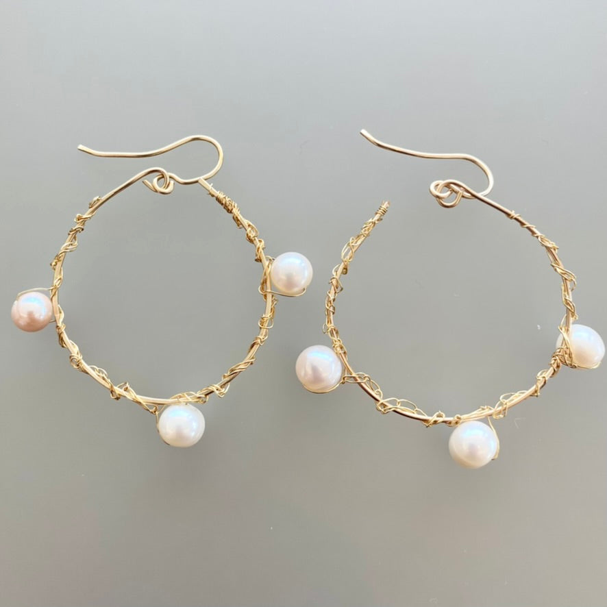 Large Gold Hoop Pearl Earrings