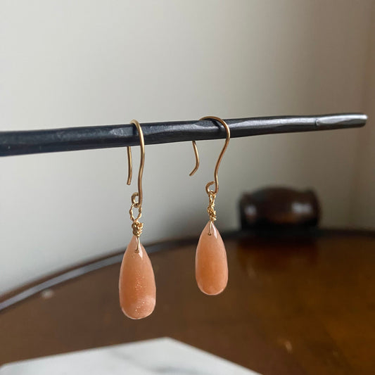 Peach Moonstone Gold Drop Earrings