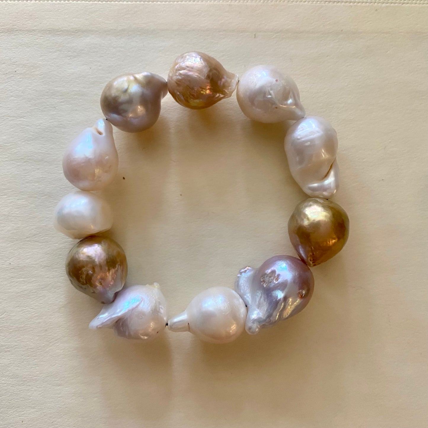 Gold and White stretchy Pearl Bracelet