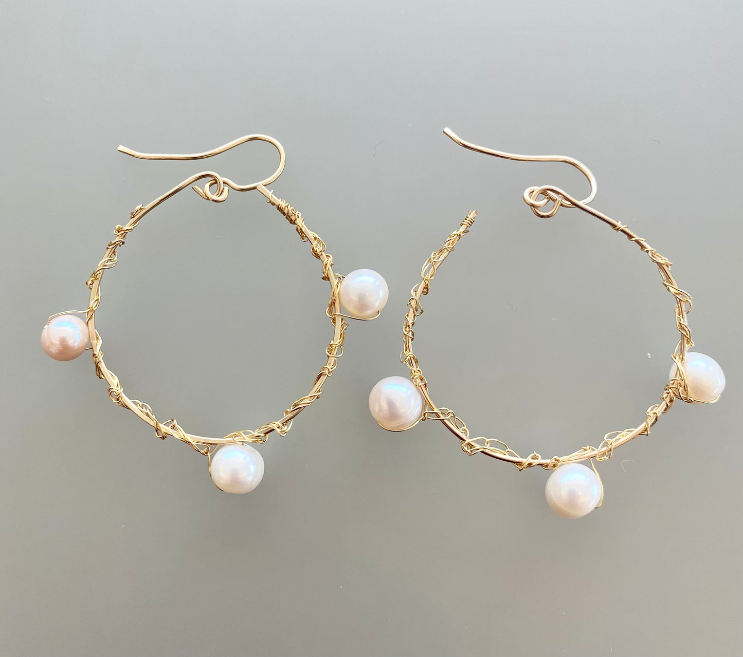 Large Gold Hoop Pearl Earrings