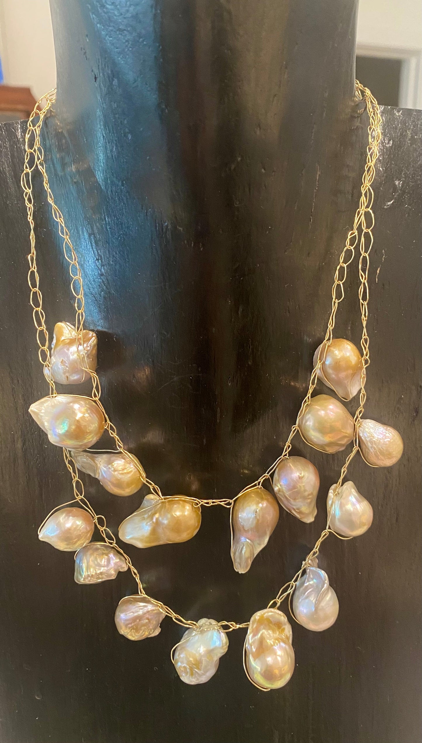 Gold Crocket Pearl Necklace