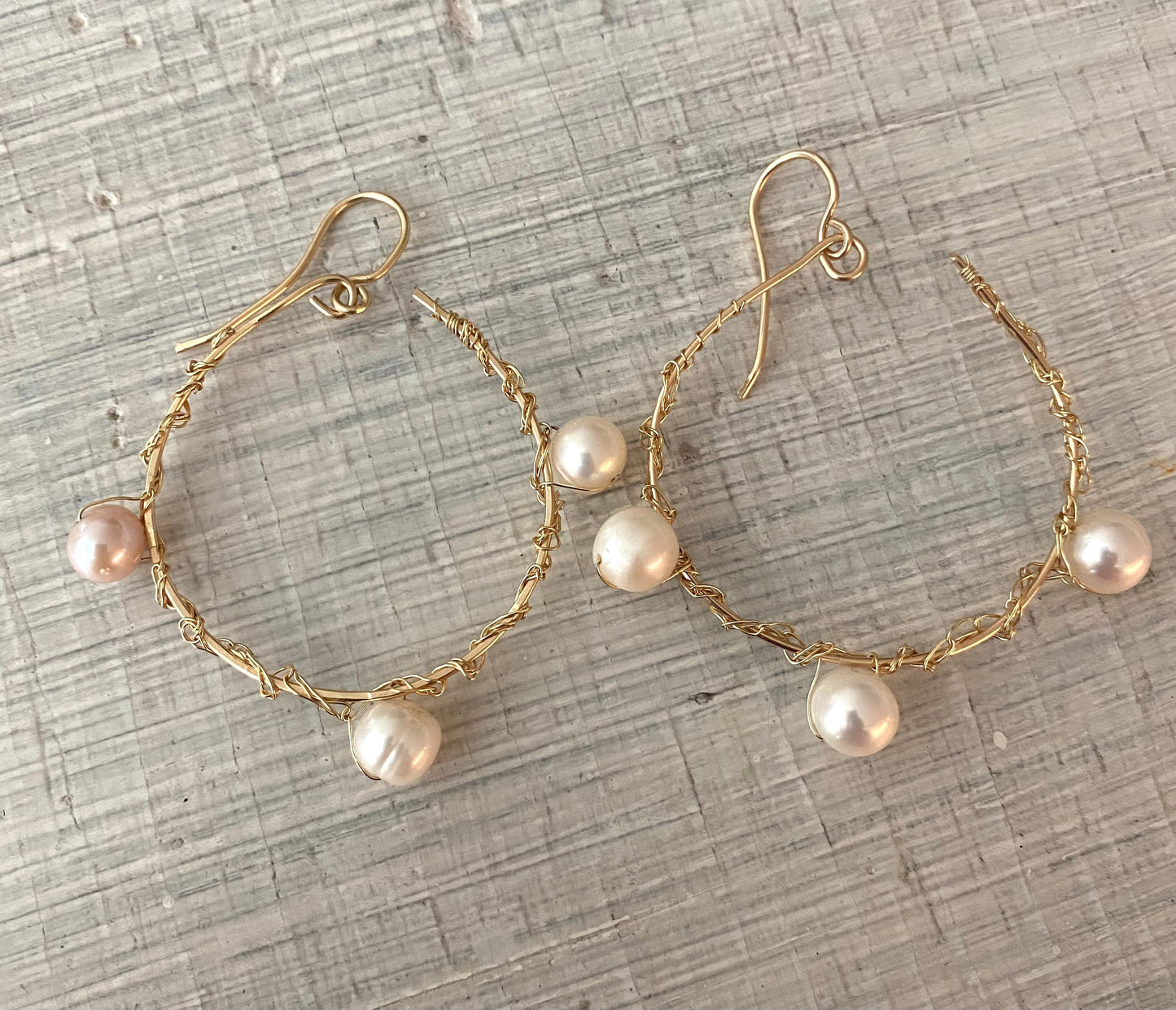 Large Gold Hoop Pearl Earrings