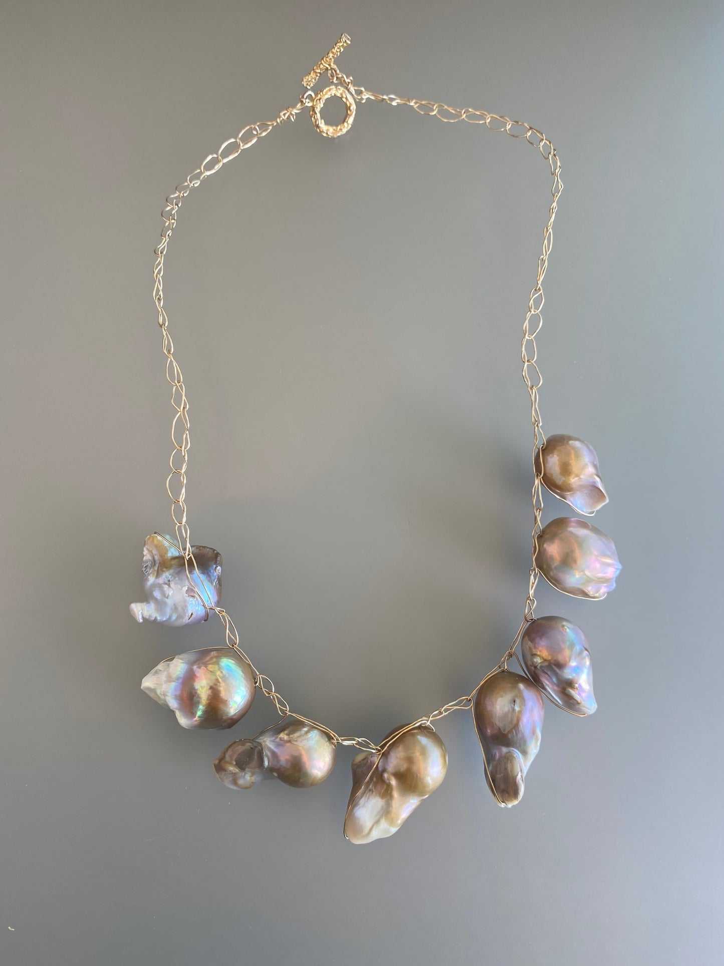 Gold Crocket Pearl Necklace