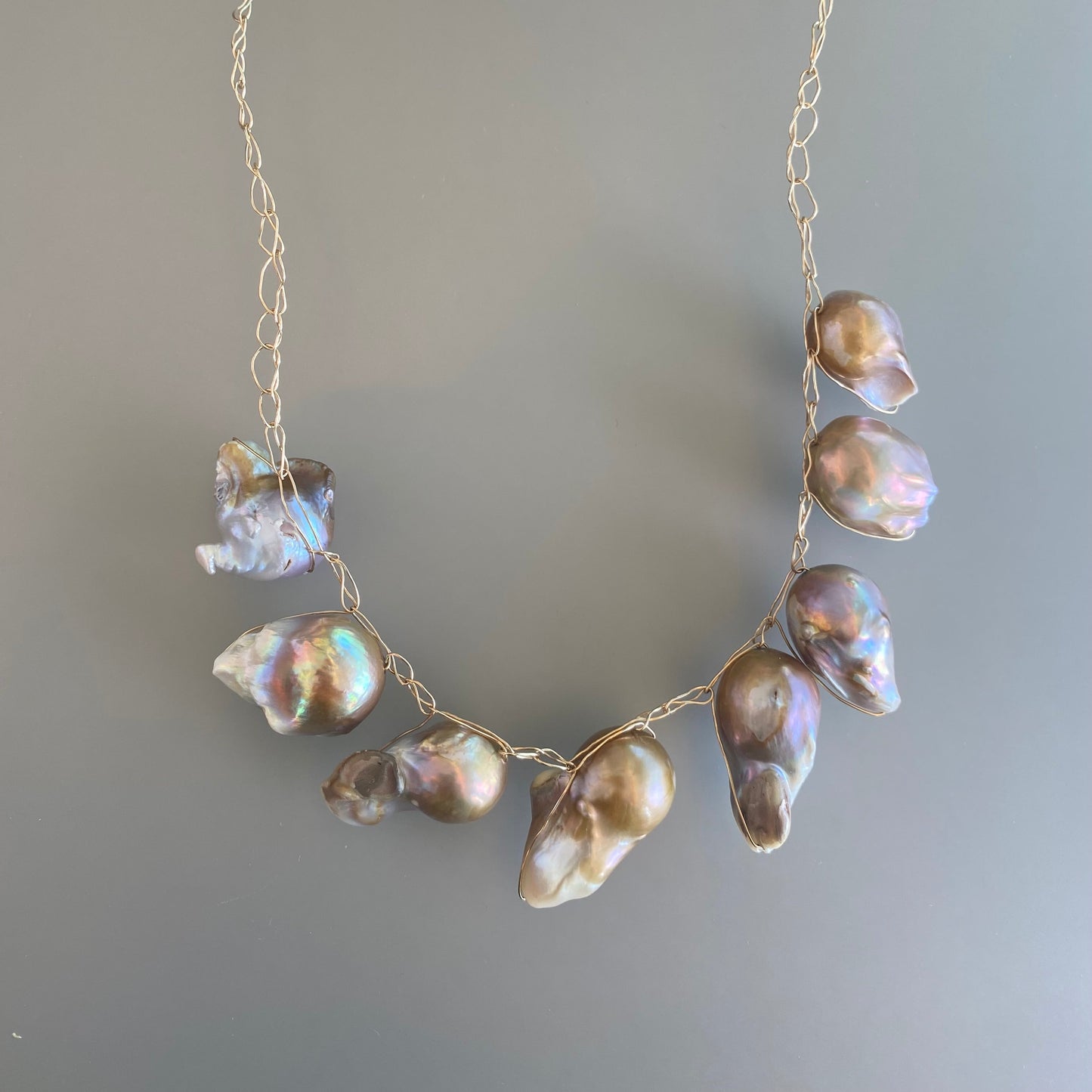 Gold Crocket Pearl Necklace