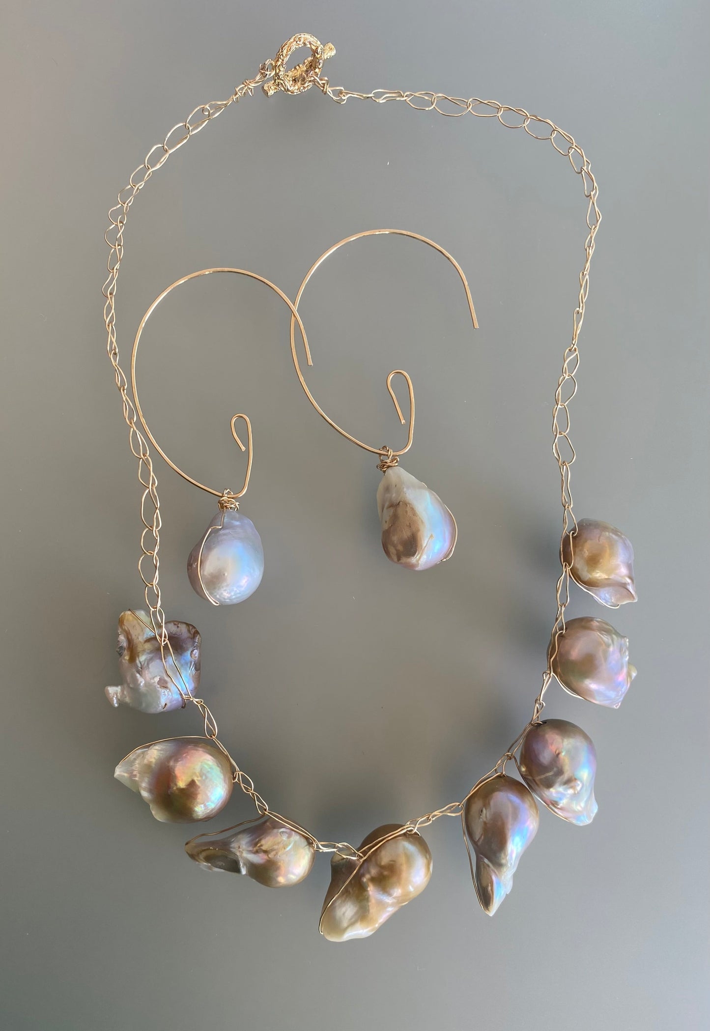 Gold Crocket Pearl Necklace