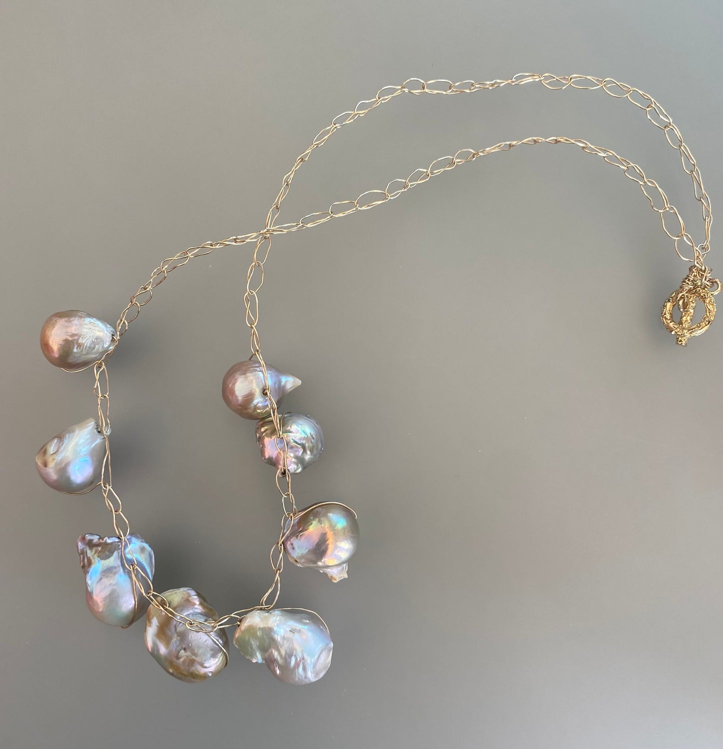Gold Crocket Pearl Necklace