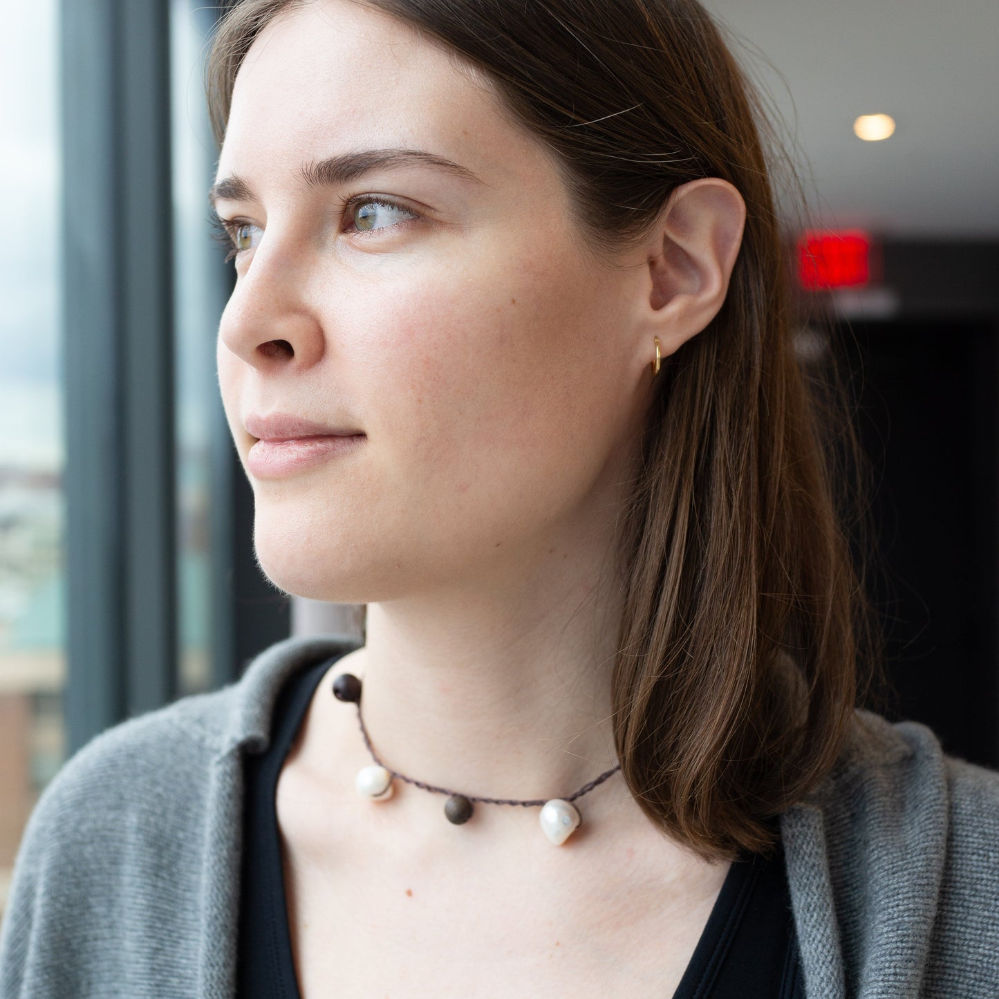 Artsy Leather and Pearl Choker