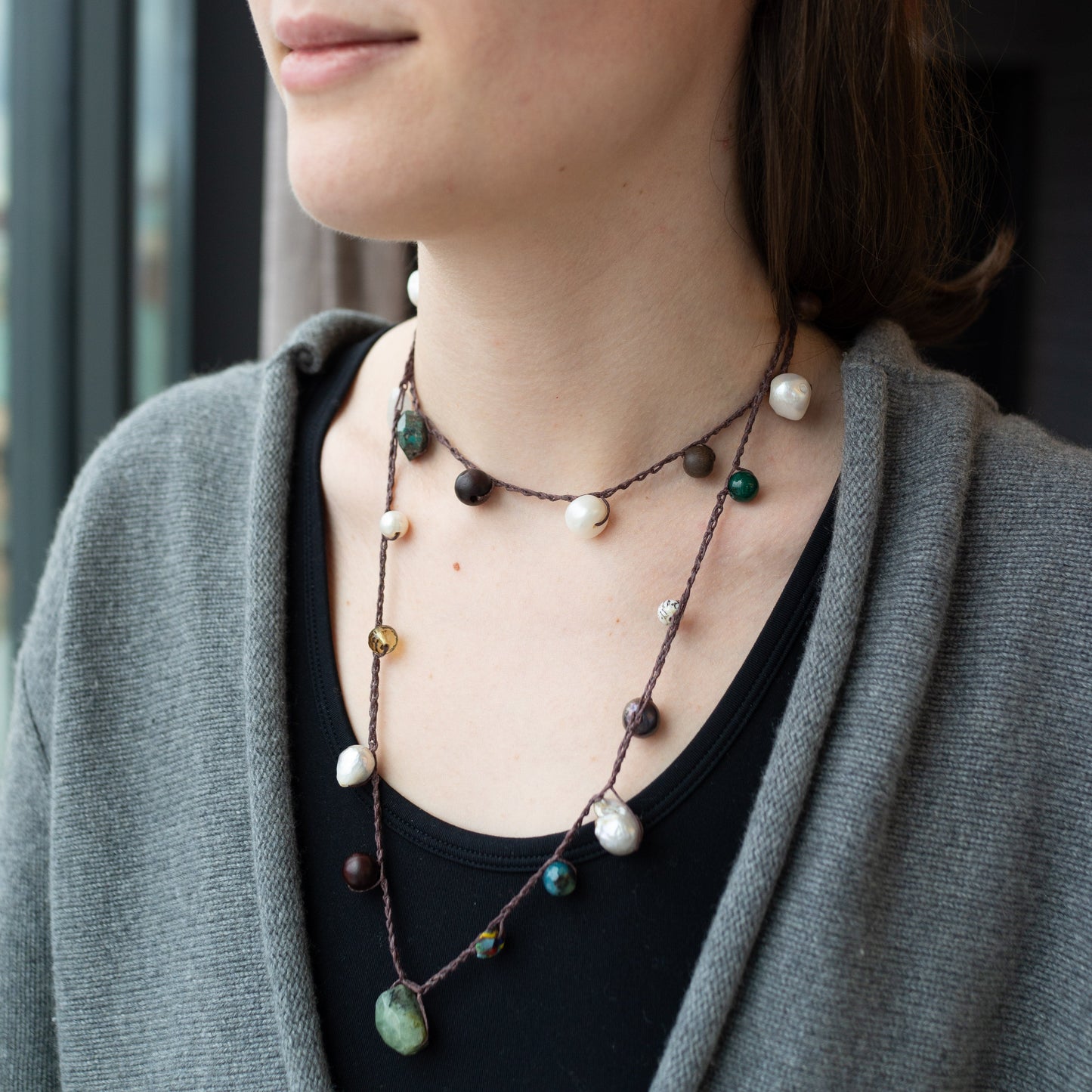 Pearl and Stone Bead Necklace