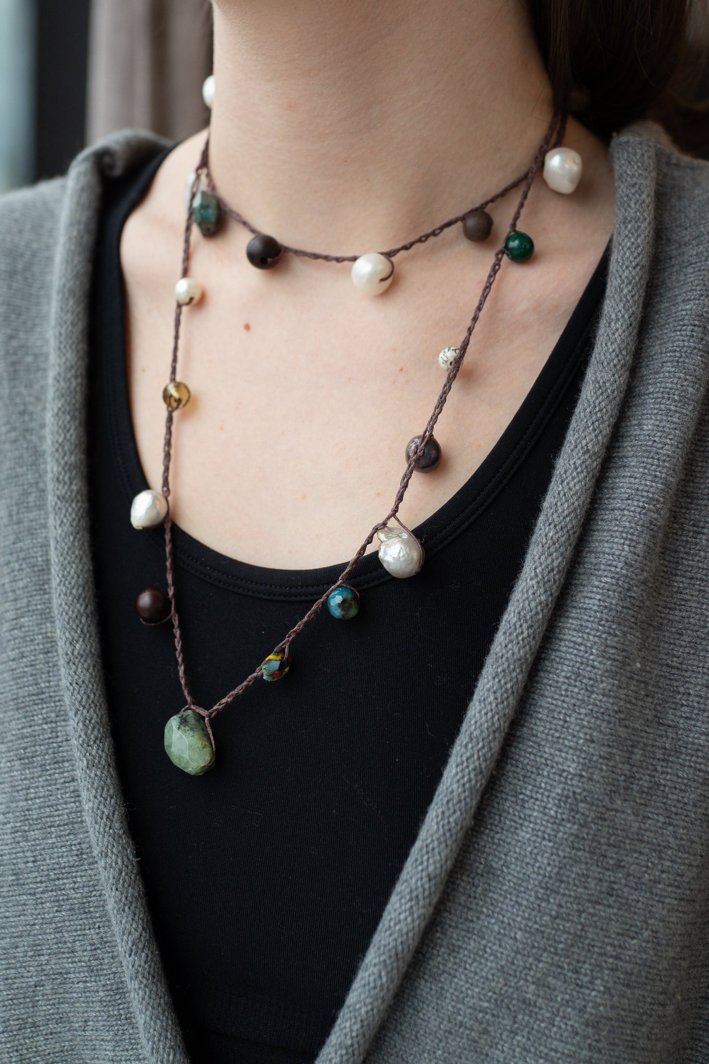 Pearl and Stone Bead Necklace